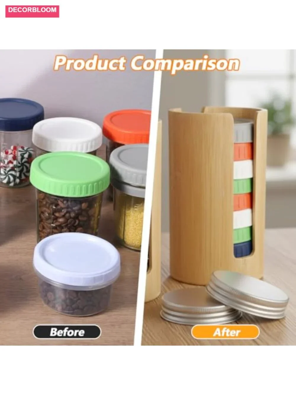 Bamboo Mason Jar Lid Organizer Set of 2 Vertical Storage Holder Kitchen